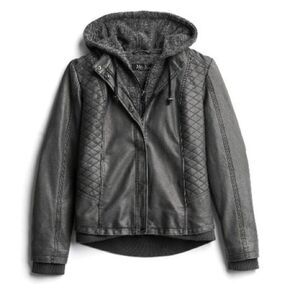Mo-Ka Miriam knit hood faux leather jacket Russian Grey sizeSmall Stitch Fix Nwt